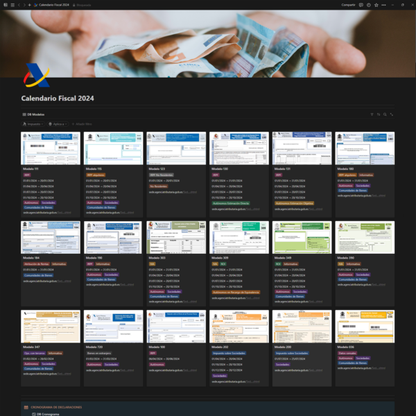 Calendario Fiscal 2024 - Modelos y Cronograma con alarmas